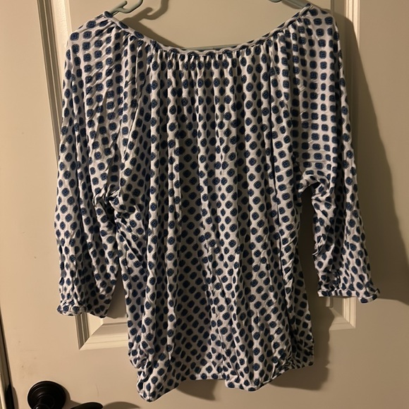 Michael Kors Women's Padova Print Knit Scoop Top White Blue Paisley Size 1X - Picture 2 of 5